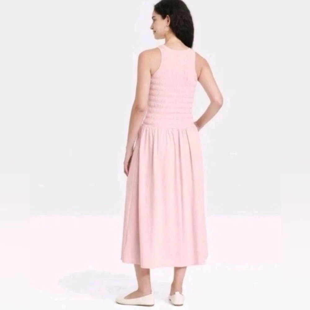 NWT Universal Thread Smocked Knit Maxi A-Line Dress Pink - Pockets - Size Small - Picture 2 of 4